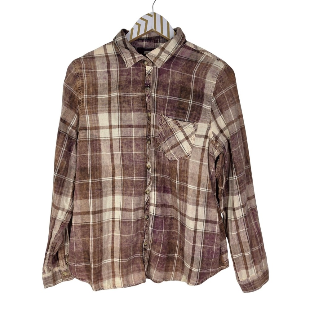 MAURICES Shirt Womens Large Brown Plaid Button Front Long Sleeve Cotton Top